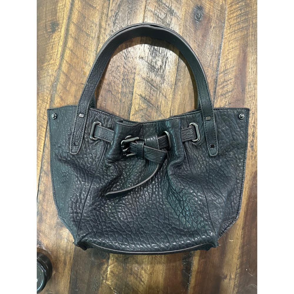 Kooba Jonnie Black Pebbled Leather Buckle Shoulder Bag Tote Gunmetal Hardware